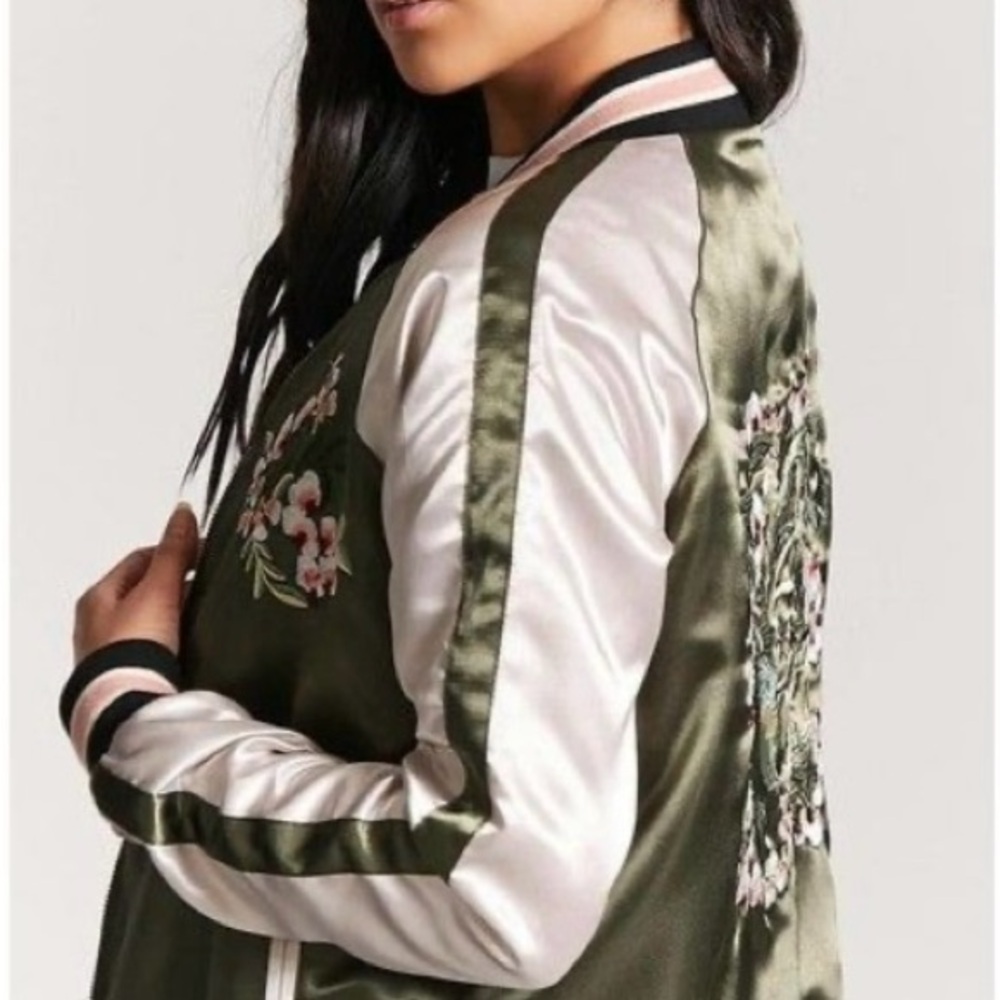 Haute Monde Green and White Bomber Jacket
